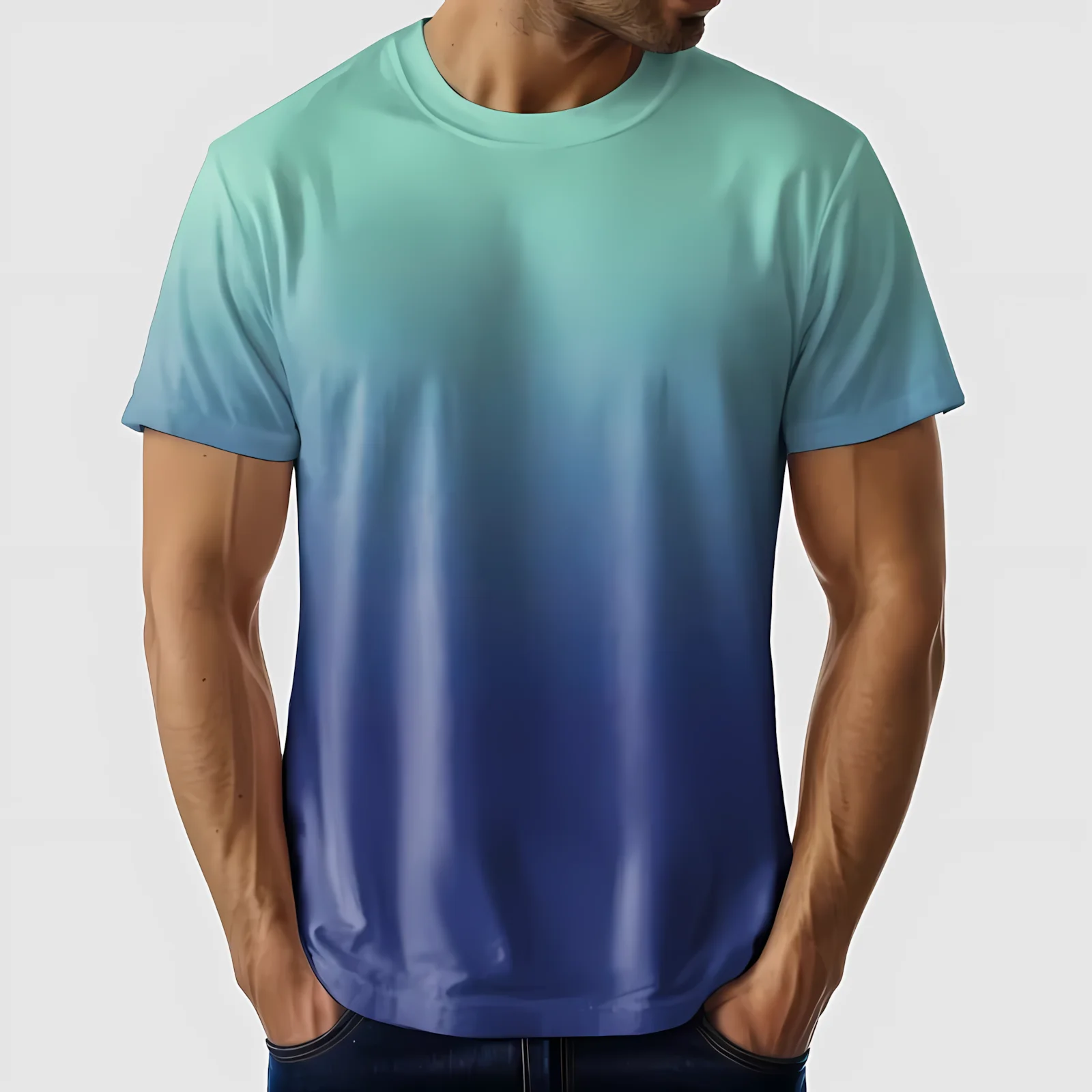 

Summer short-sleeved T-shirt with a gradient casual style. Men's round-neck short-sleeved top is comfortable and breathable