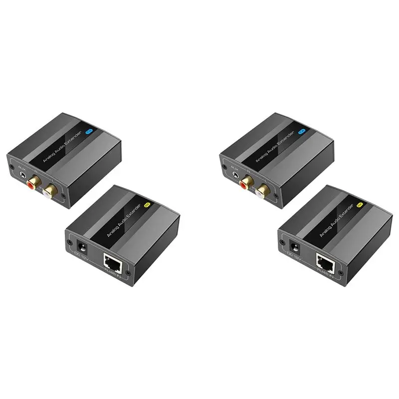 A31T 2X Analog Audio Extender RCA 3.5mm Stereo over Cat5E/6/7 Cable Up to 500M, Audio Converter with EU Plug for Home Theater