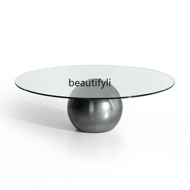 

yj15 Designer living room coffee table glass creative Italian minimalist high-end metal round coffee table