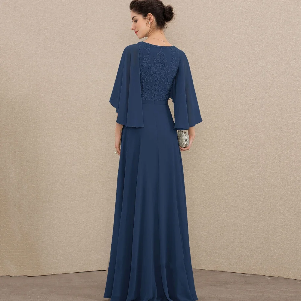 Customized V Neck Mother Dresses A Line Formal Bride Party Dress Lace Floor Length Elegant Occasion Gown robes invitée mariage