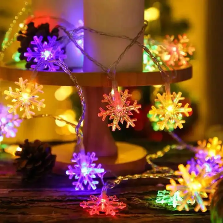 

New Year 2026 Snowflake String Garland Fairy Lights Battery Powered Christmas Halloween Tree Holiday Bedroom Decoration Lamps