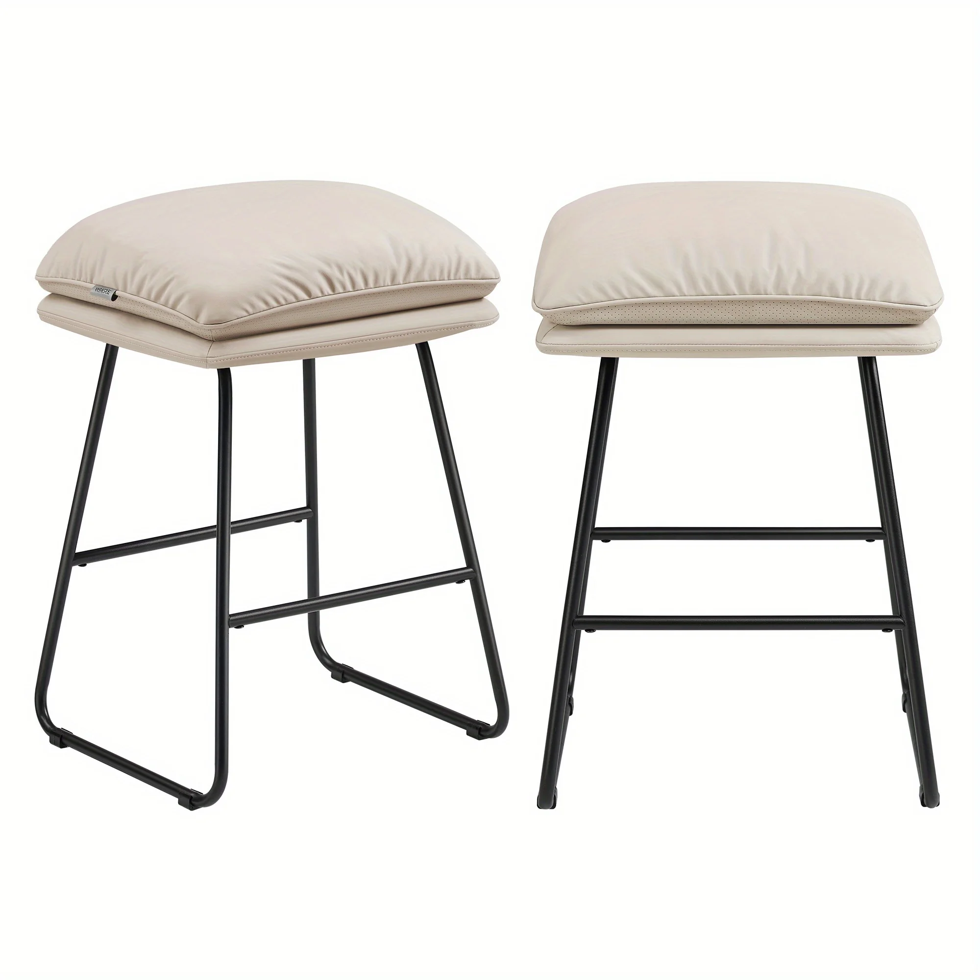 

Set of Two Bar Stools, Designed for Counter Height, Featuring Leather Upholstery, Soft Cushions, And Metal Sled Legs, Measuring 25.6 Inches in Height, Perfect for Kitchen Islands, in a Cappuccino Beige Color
