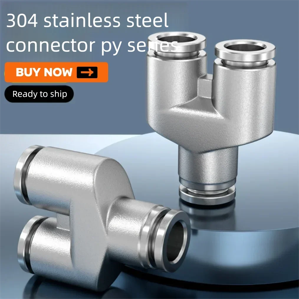 Stainless Steel High-Pressure Y-Type Three-Way Pneumatic Fitting Air Nozzle Pipe Reducer for Industrial Use Sizes Py4/6/8/10/12/