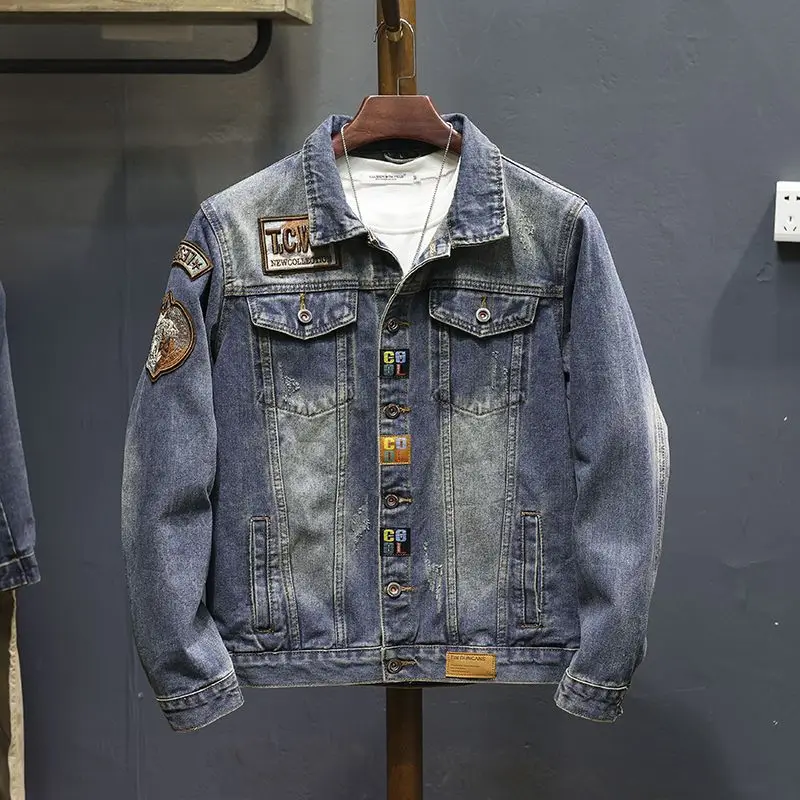 

Американский джинсовый джинсовый джинт в стиле ретро, мужской облегающий уличный мотоциклетный клуб, ночной клуб, байкерский джинт, молодежный тренд, осень-весна