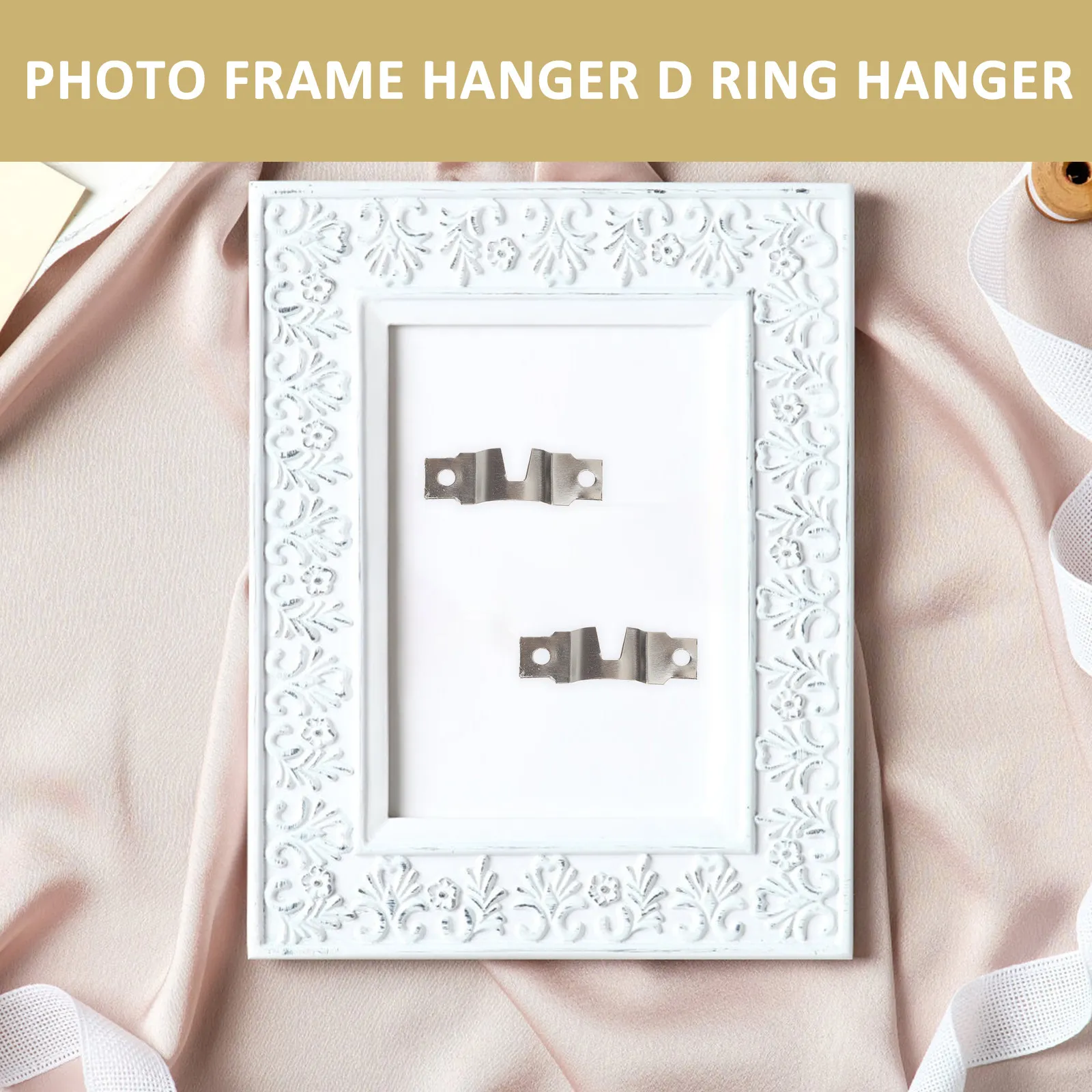 50Pcs Photo Frame Hangers Kit Sturdy Electroplated Metal Triangle D-Ring Double Hole Hooks for Framed Pictures Cross-Stitch Home