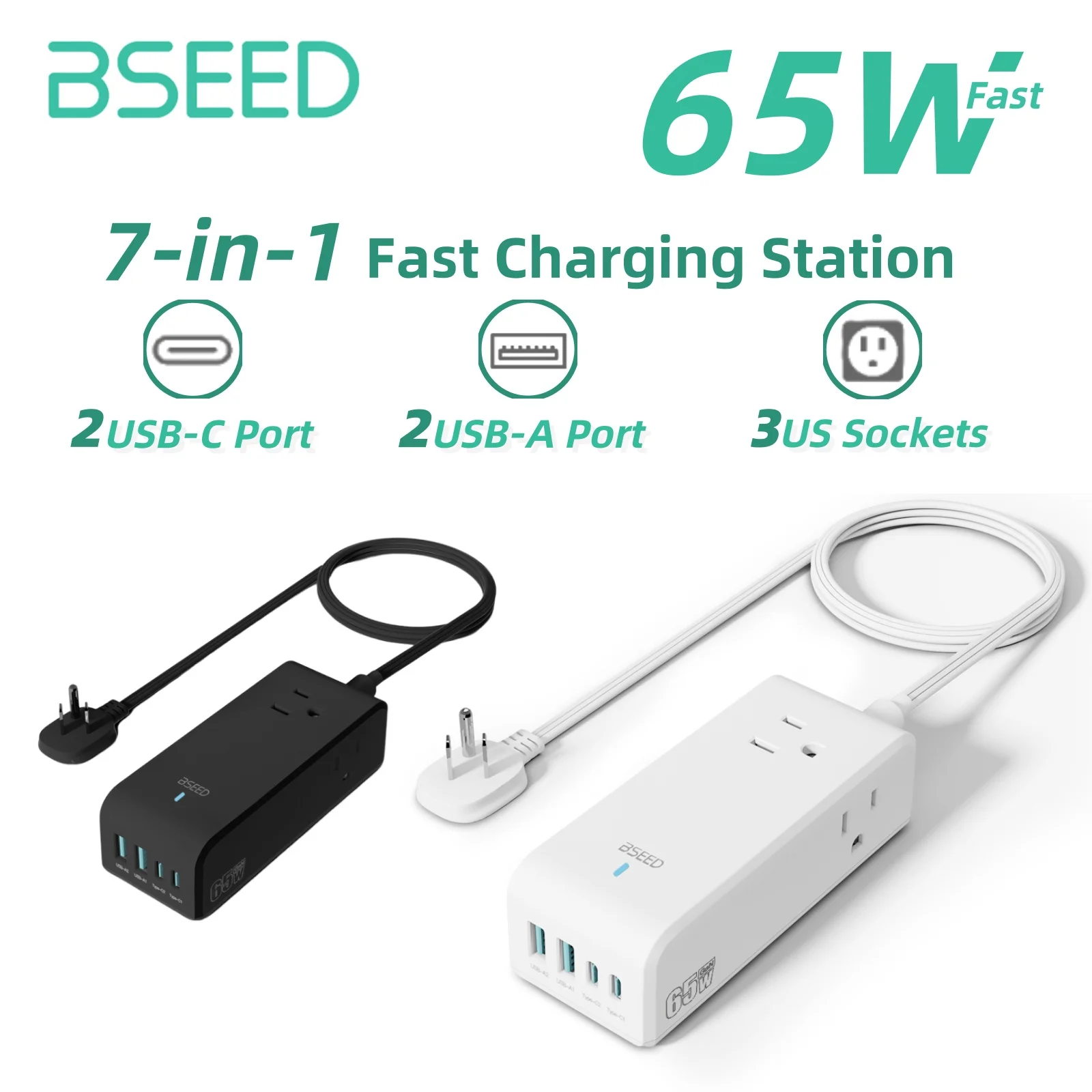 

Bseed 65W Power Strip US Switch USB C Fast Charging 7-in-1 Multifunctional USB A for Most Devices Power Socket