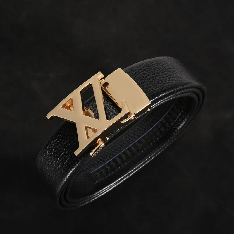 Men's multi-color light luxury business adjustable double X letter metal automatic buckle lychee pattern belt, a versatile belt