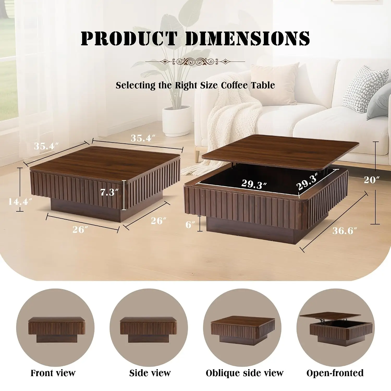 Square Lift Top Coffee Table with Storage 35