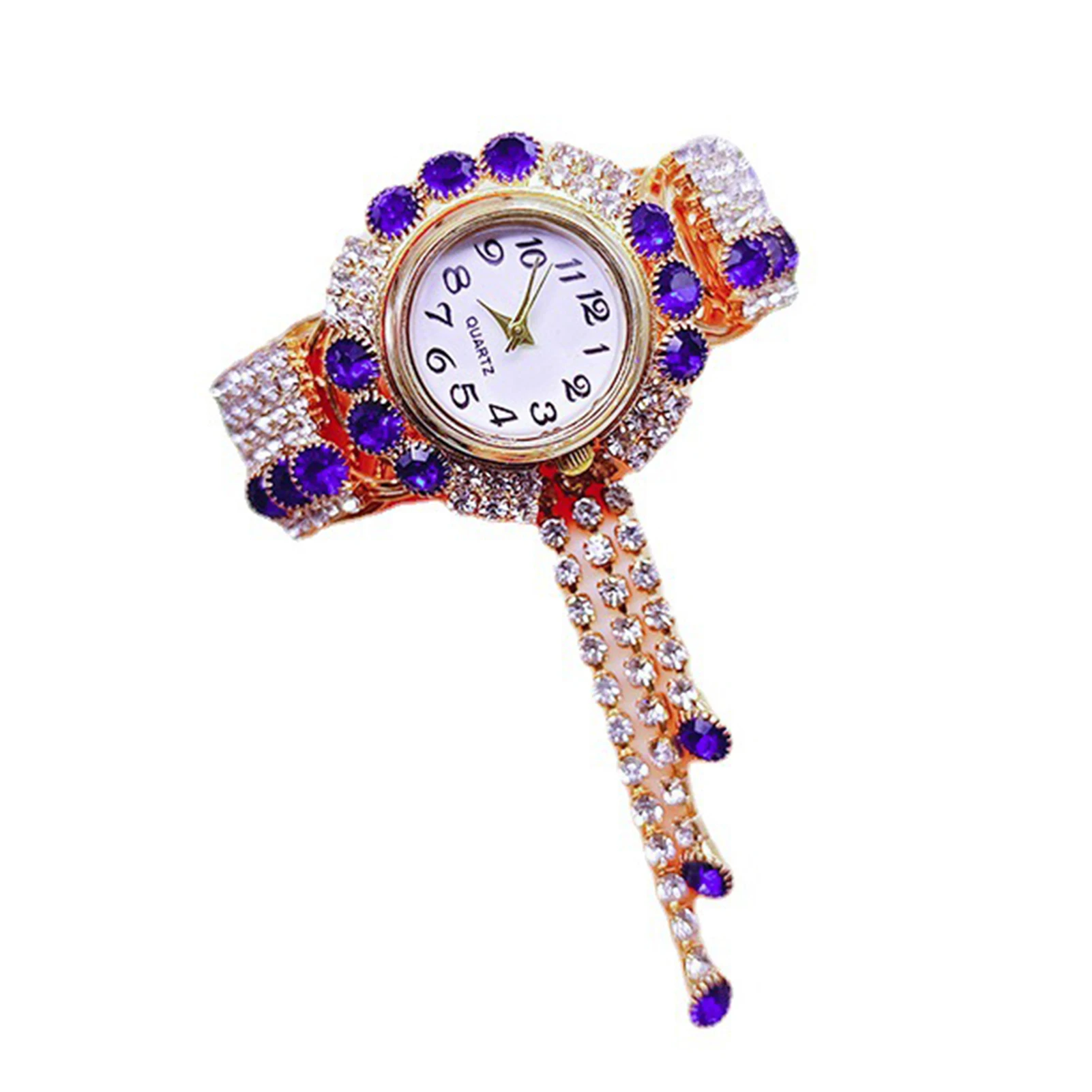 

Sparkling Rhinestone Round Dial Watch Wide Strap Comfortable Wear Watch for Indoor Activities or Daily Use