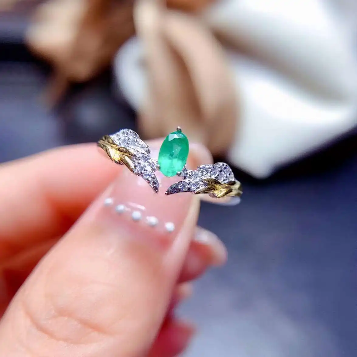 

Pure Natural Emerald Ring 925 Sterling Silver Delicate Women Engagement ring Natural and Real Emerald