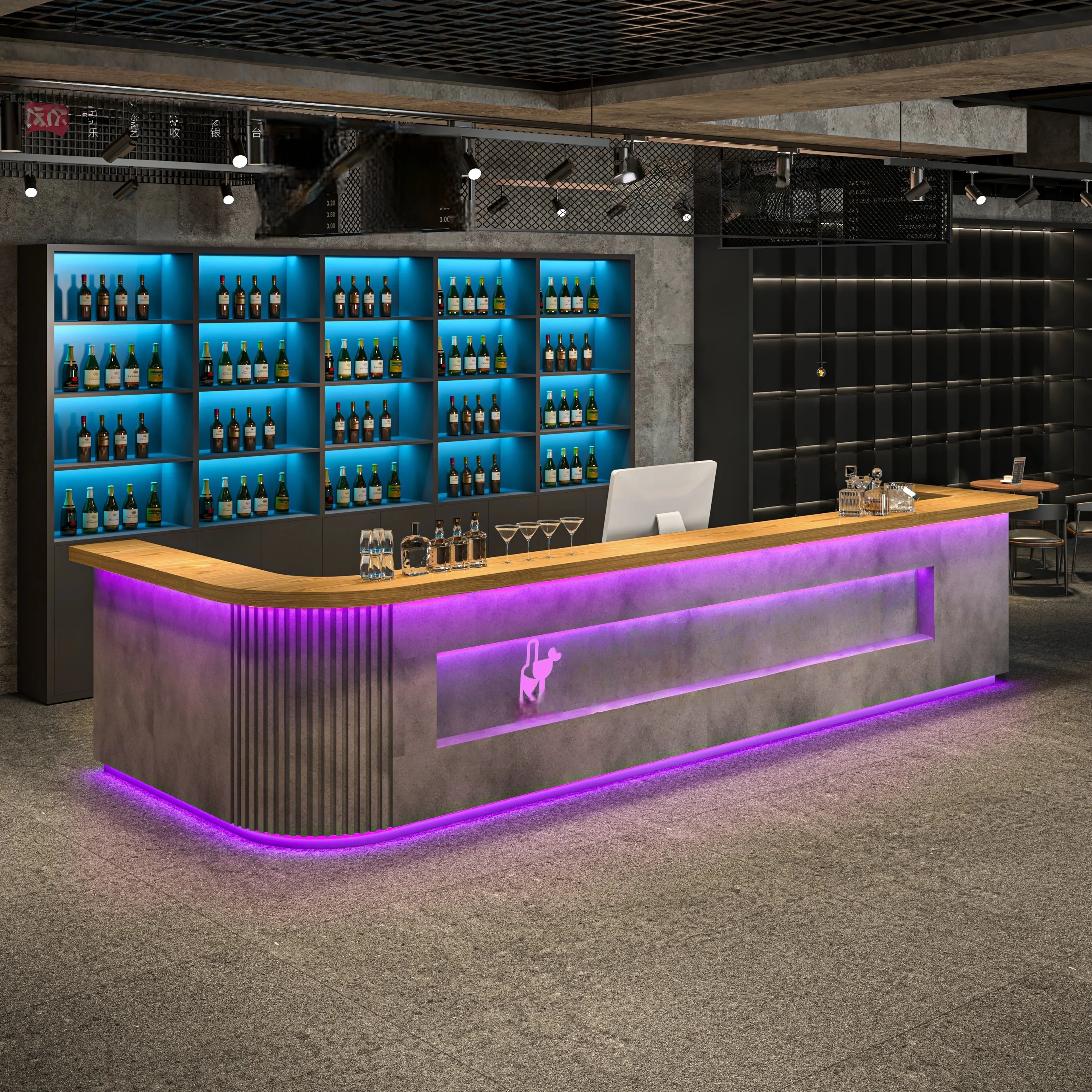 

Eco-friendly And Durable Wooden Coffee Shop Counter With LED Lighting, Suitable For Coffee/milk Tea Bar Display And Commercial U