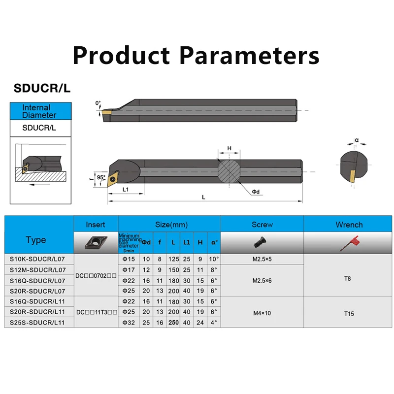 S08K, S10K, S12M, S14N, S16Q, S20R, S25S- SDUCR, L 07/11 나사 타입, 내부 선삭 공구 선반 선삭 CNC 절삭 공구 커터 바