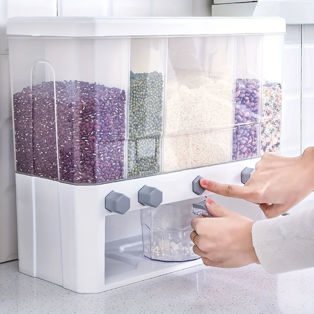 1pc 5-Grid Large Capacity Cereal  Container - Clear, Durable & Reusable Organizer for Kitchen & Pantry, Perfect for Food Dispens
