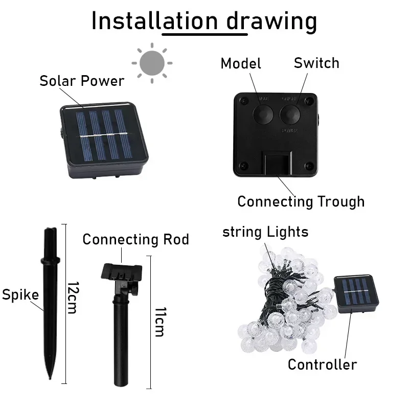 الطاقة الشمسية LED كريستال الكرة سلسلة ضوء في الهواء الطلق مصابيح الجنية للماء لتزيين شجرة الحديقة #5