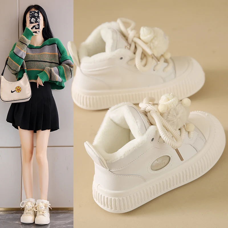 

Fleece-lined high-top sneakers with wide toes, warm outdoor shoes, fashionable versatile shoes, M30