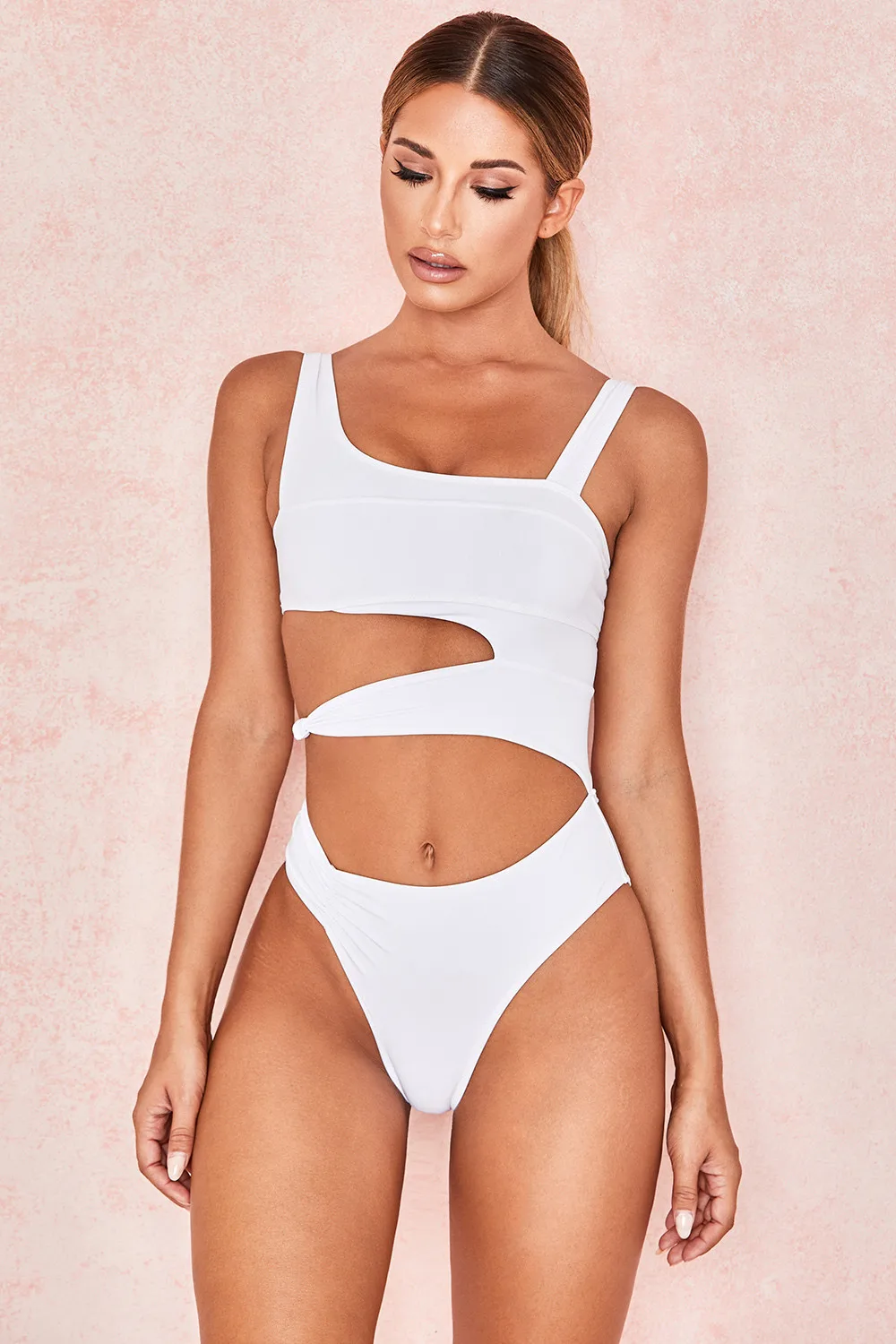 Sexy Bikini Set One Shoulder One Piece Swimsuit 2021 New Off Shoulder White Patchwork Swimwear Bodysuit Bathing Suit Black