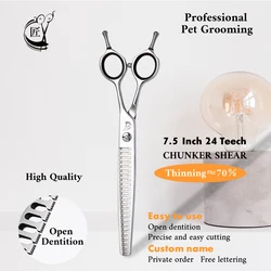 Crane VG10 Stainless Steel 7.5 Inch 24 Teeth Pet Dog Grooming Scissors High Quality Thinning Shears For Dogs Thinning Rate 70%