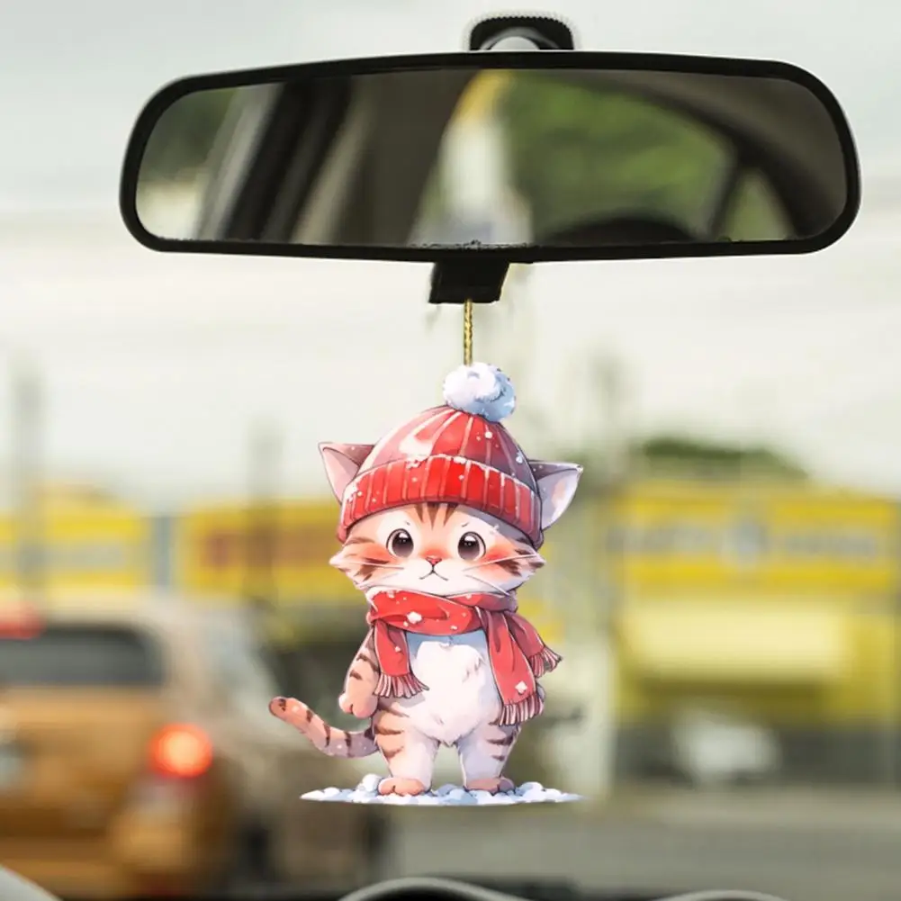 Christmas Cat Pendant 2D Acrylic Cute Christmas Hanging Ornament Car Rearview Mirror Decor Gift For Friends Family Кошачий Кулон