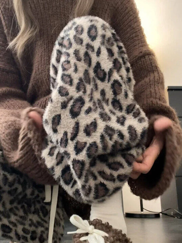 

Leopard Casual Trousers Female Autumn and Winter Padded and Thickened Women Pants Straight Wide Leg Trendy Trousers with Pocket