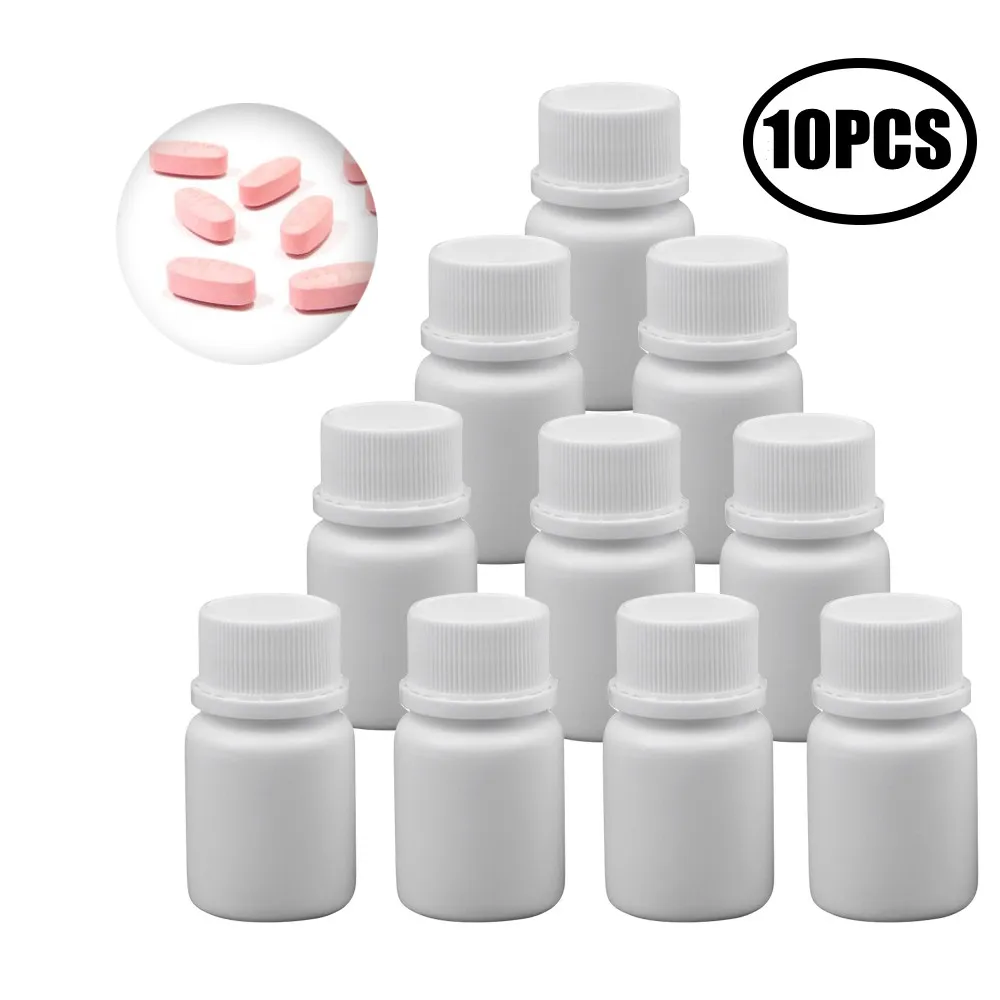 10pcs Empty 20cc 20ml PlasticHDPE White Pill bottle pharmaceutical plastic bottle with Tamper Proof Cap for travel storage