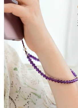 

Pure Natural Amethyst Mobile Phone Chain Wrist Pendant Beaded Key Chain Birthday Gift