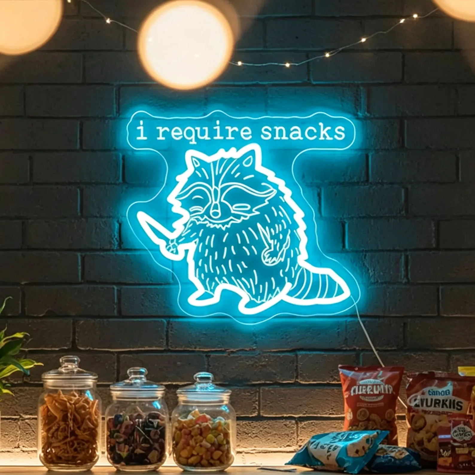 I Require Snacks Neon Sign,Funny Raccoon Neon Sign,Snack Lover /Snack Goblin Gift,Snack Bar Sign,Snacks Sign,Snack Shack Sign