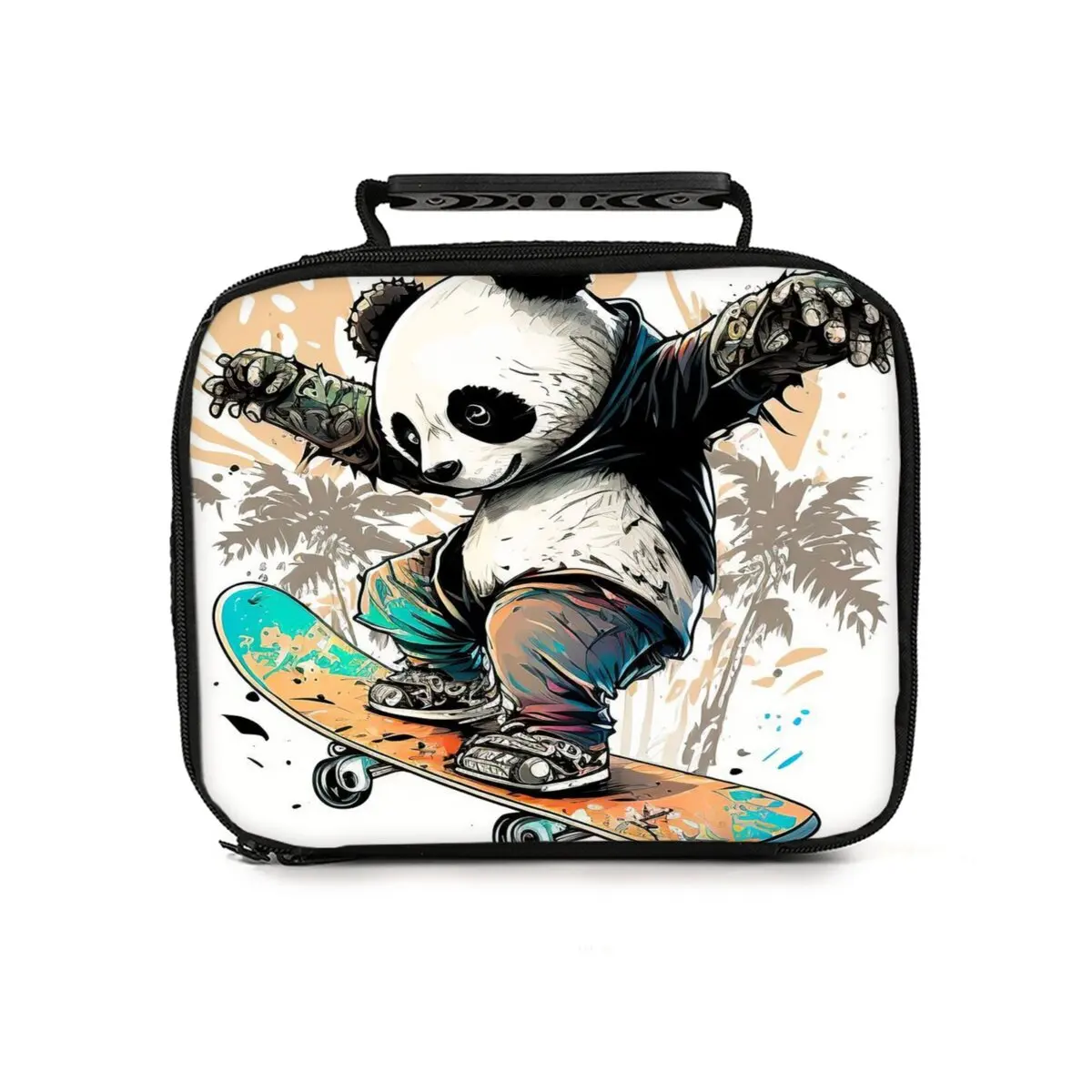 Cute Panda Print Children's Lunch Bag Best Gift for Boys Girls 2D Flat Cartoon Zipper for School Outdoor Picnics Bento