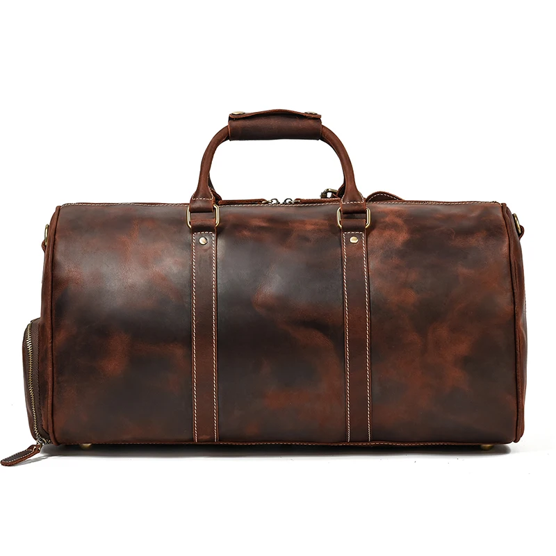 Hot Selling Leather Travel Bag Vintage Leather Travel Duffle Bag With Shoe Pocket Weekend Bag Men Male travel bag luggage bag