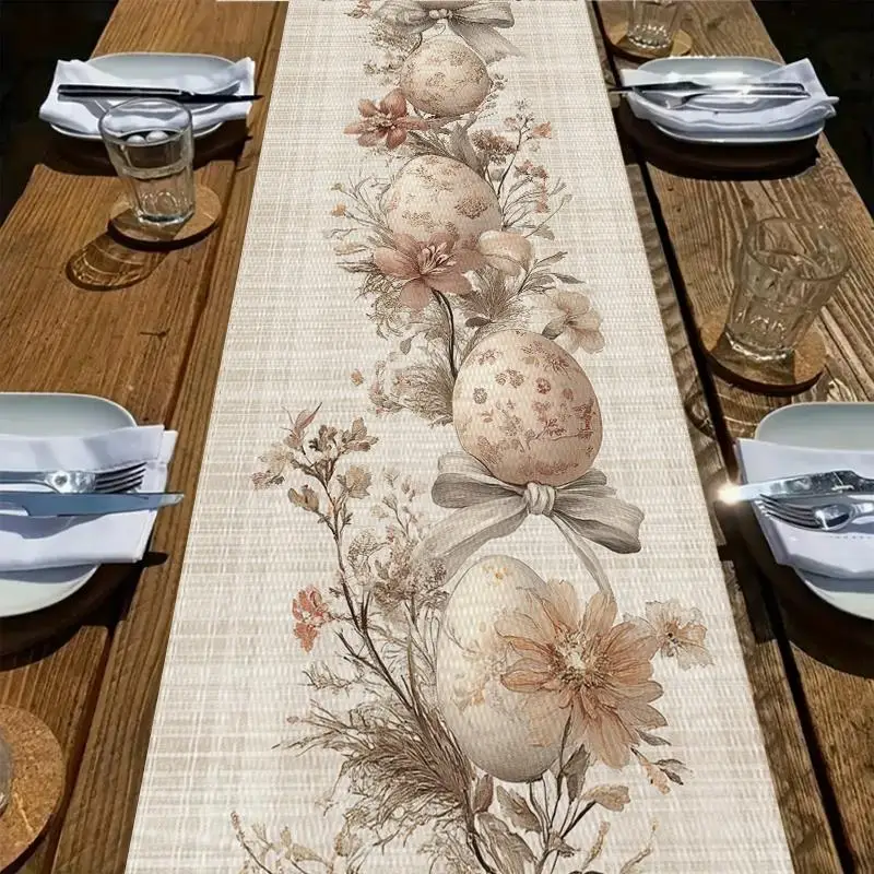 Retro Bow Easter Egg Table Runner Single Sided 2D Print Table Mat Home Dining Room Kitchen Sophisticated Vibe Decor Easter Gift