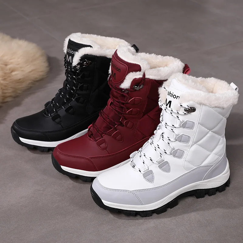 

2025 New Women's Winter Boots High-top Waterproof Hiking Boots Ladies Thick Plus Warm Snow Boots Outdoor Cotton Shoes Sneakers