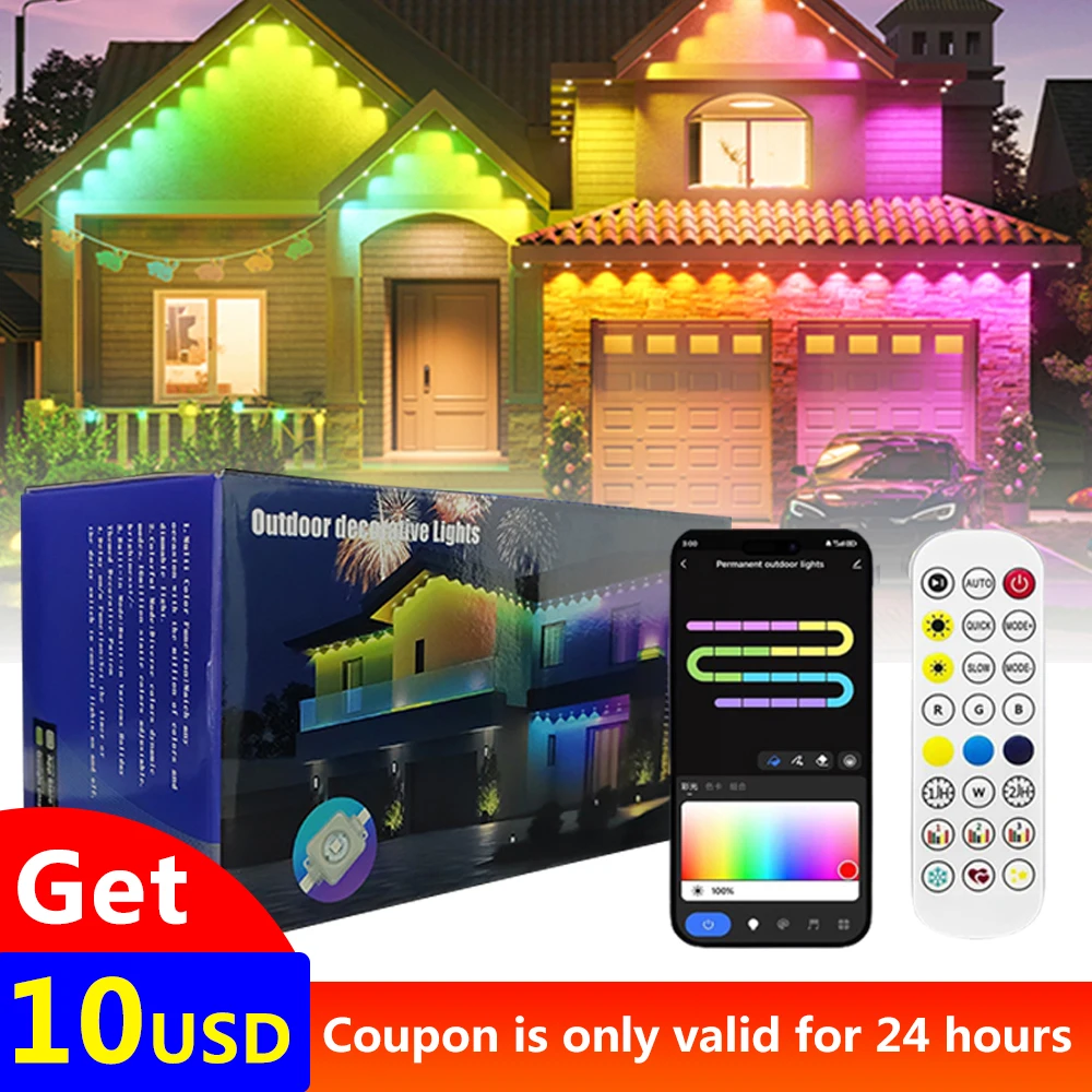 

15M Outdoor Eaves LED Light String Kit Controller Work With Alexa Google Home Assistant Eaves Light Party Christmas Decoration