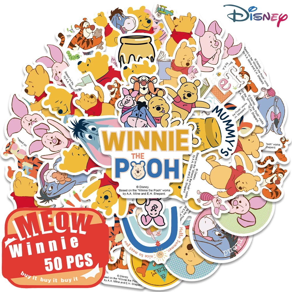 50pcs Disney Winnie the Pooh Cartoon Little Bear Tigger Stickers Cute Anime Decal Laptop Suitcase Scrapbook Sticker Kids Gift