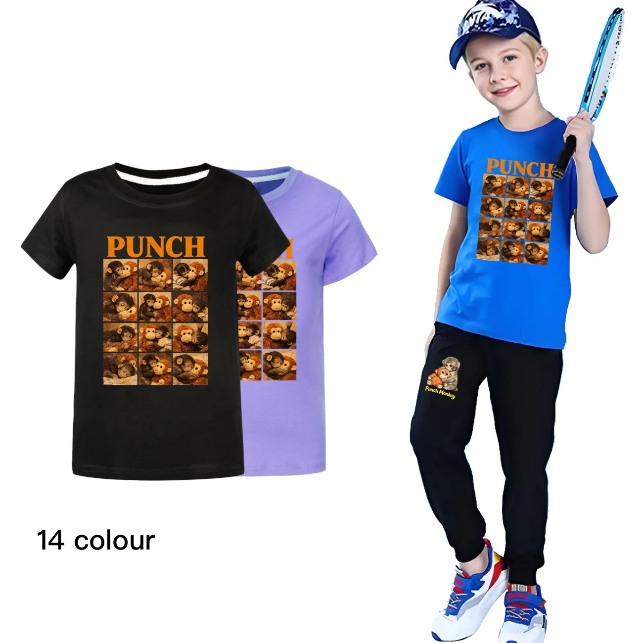 Children's Punch Monkey Sleepwear Set Funny Print Cotton Nightwear Toddler Outfits for Boys And Girls