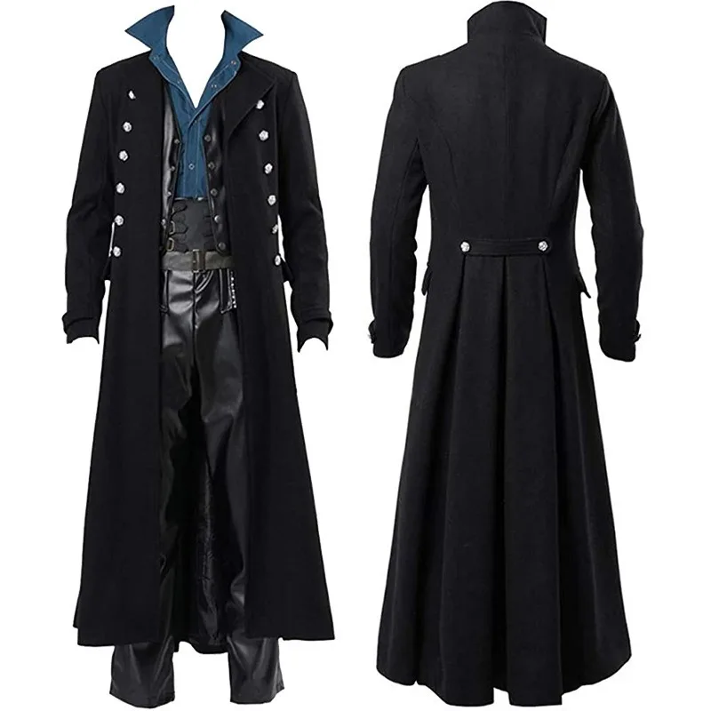 

Men's Steampunk Retro Jacket Gothic Victorian Era Frog Jacket Uniform Leather Frog Belly Texture Halloween Costume