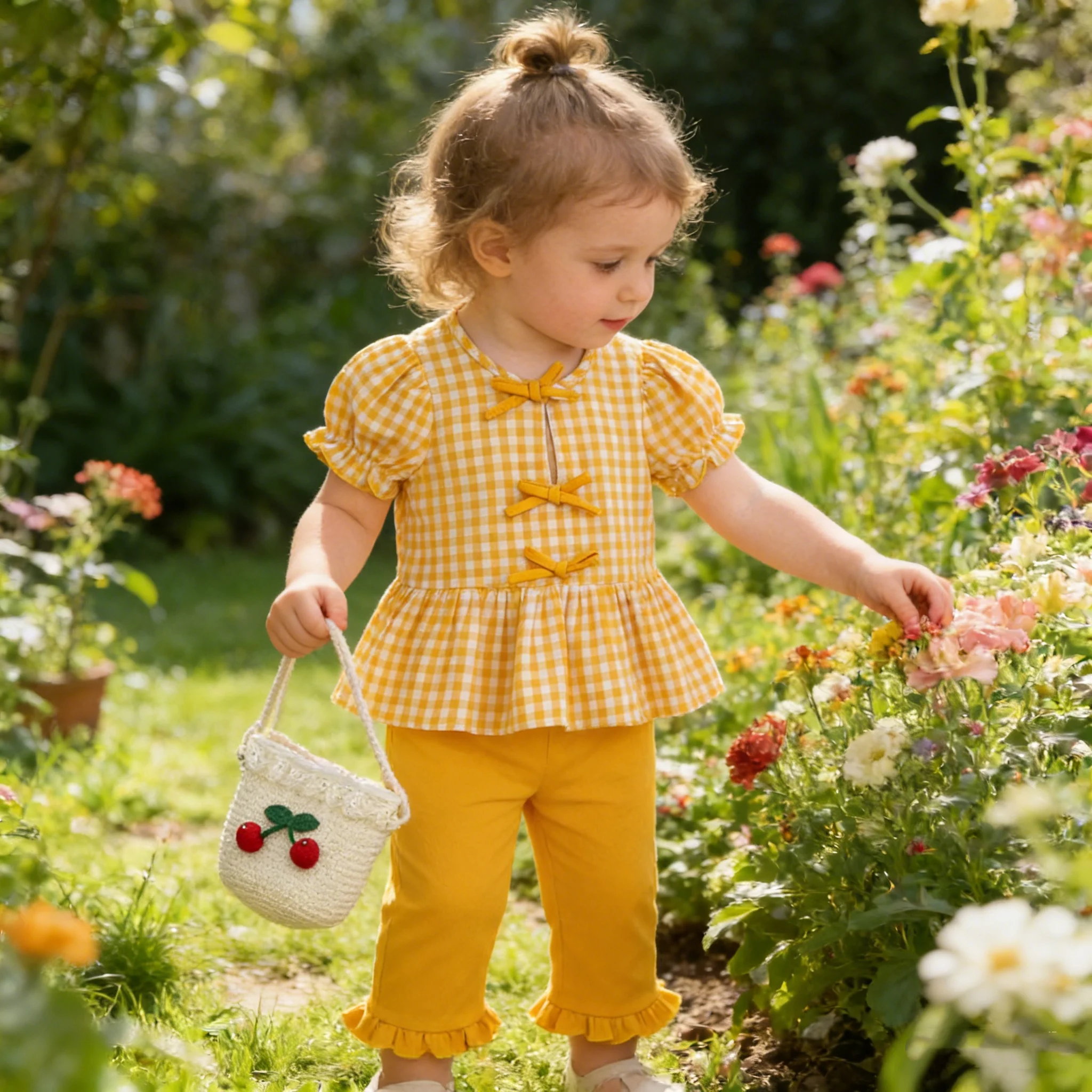 

Летний комплект одежды для новорожденных девочек: желтый клетчатый костюм с бантом, модный летний образ для малышек