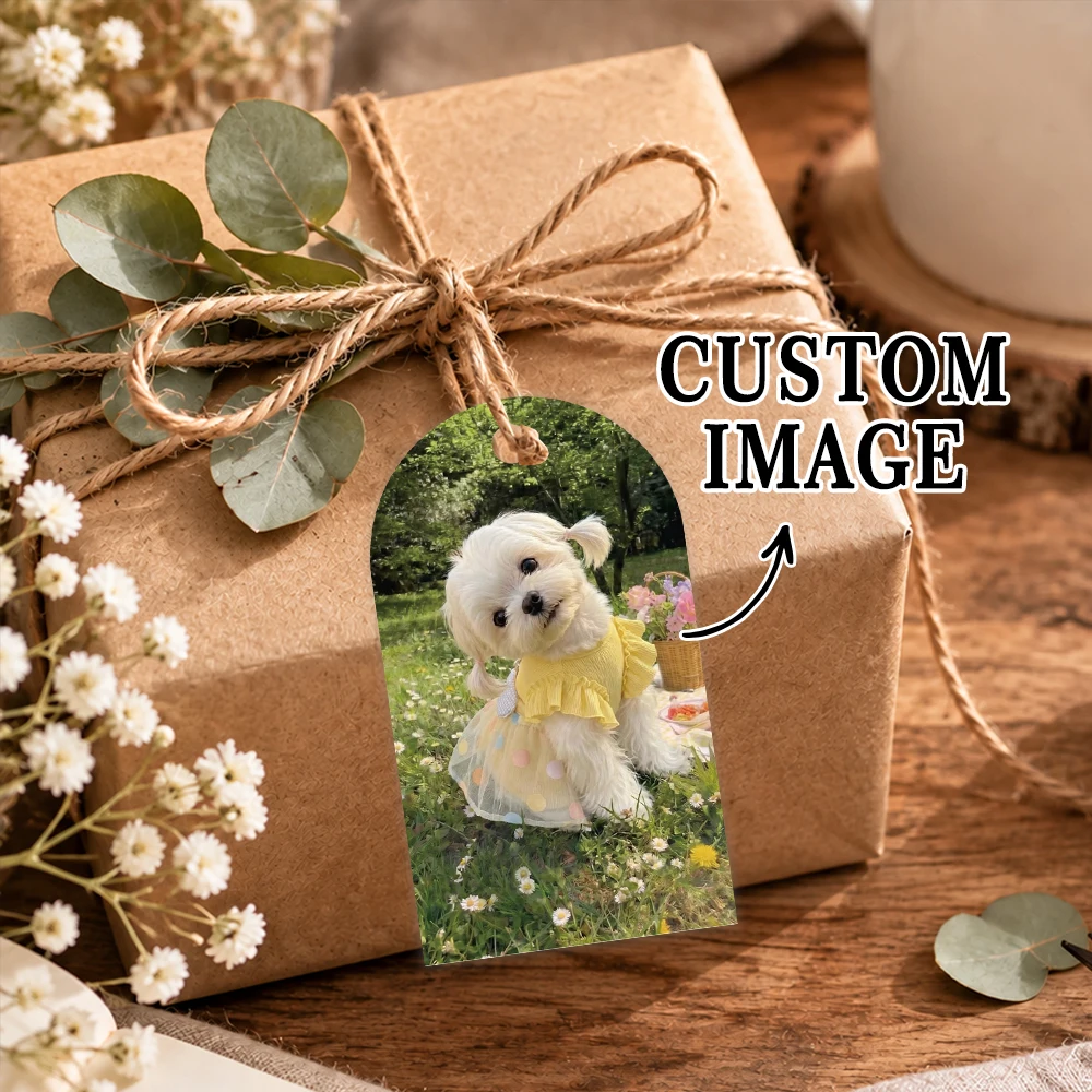 40/80/120Pcs, Custom Image Tags, Personalized Arch Photo Gift Tags, Blank Back Labels with  Rope, Pet Party Halloween Christmas