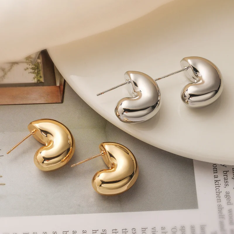 

European and American Metal Style Simple Copper Gold-Plated Smooth Geometric Earrings for Women Niche High-End Versatile Ear Jew