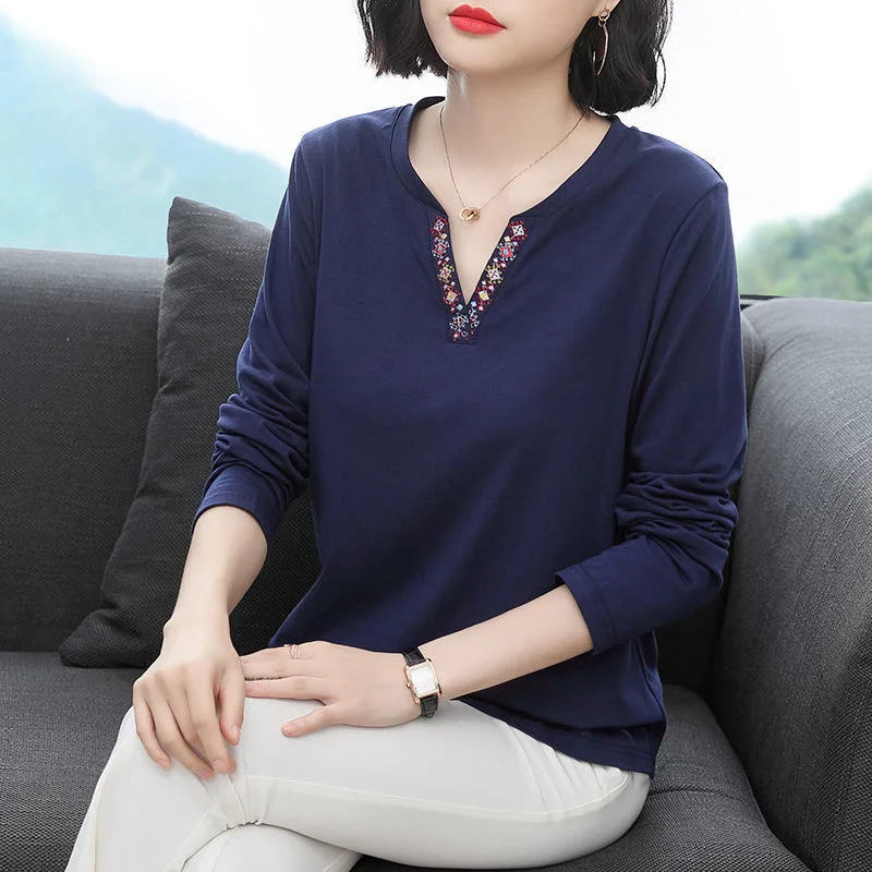 2023 Spring New Fashion T Shirt Woman V Neck Long Sleeve T-shirt Woman Korean Style Shirt Women Shirts