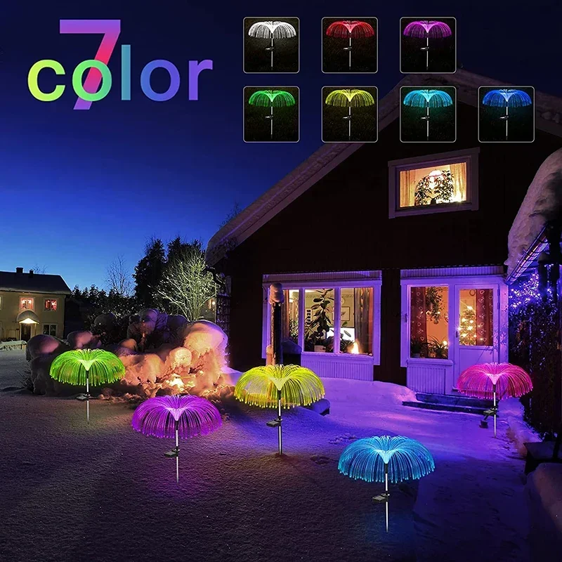 Lámpara de césped con energía Solar, luz LED decorativa de medusas de fibra óptica para exteriores, impermeable, iluminación para patio, jardín y Villa