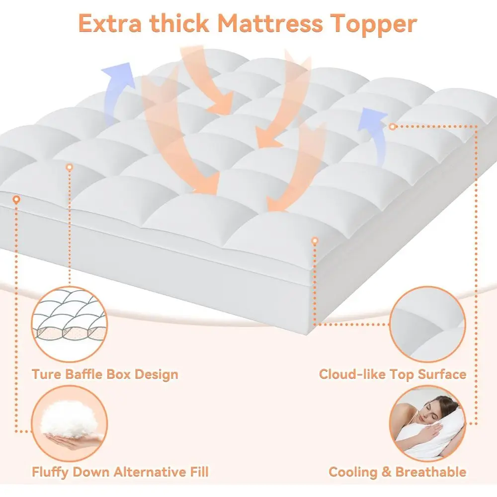 Coprimaterasso spesso per letti a grandezza naturale - Topper imbottito imbottito in peluche per alleviare il mal di schiena