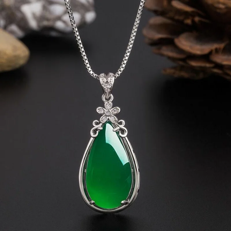 

925 Sterling Silver Crystal Flower Jade Pendant Nelace Women Jewellery Gift UK UK