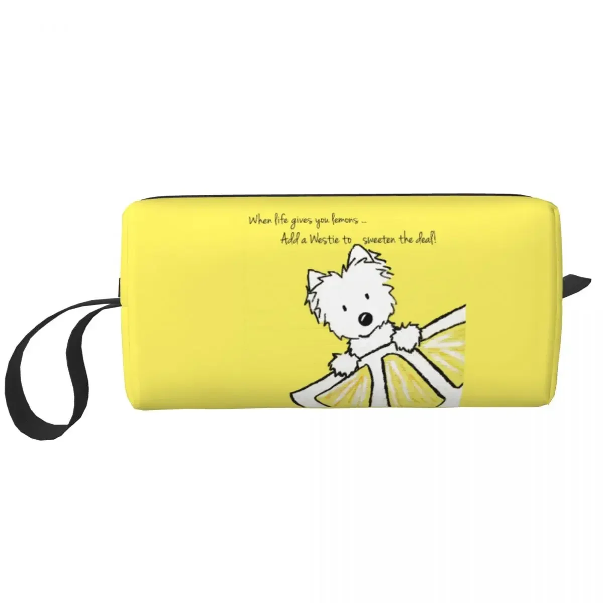 Custom Life Lemons Westie Dog Cosmetic Bag Big Capacity West Highland White Terrier Makeup Case Beauty Storage Toiletry Bags