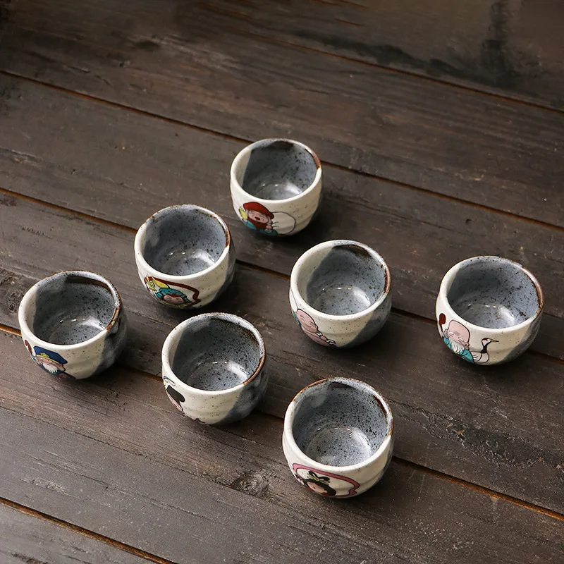 Japan Imported Kutani Seven Lucky Gods Tea Cup Meishan Kiln and Wind Tea Set Master Cup Tea Cup