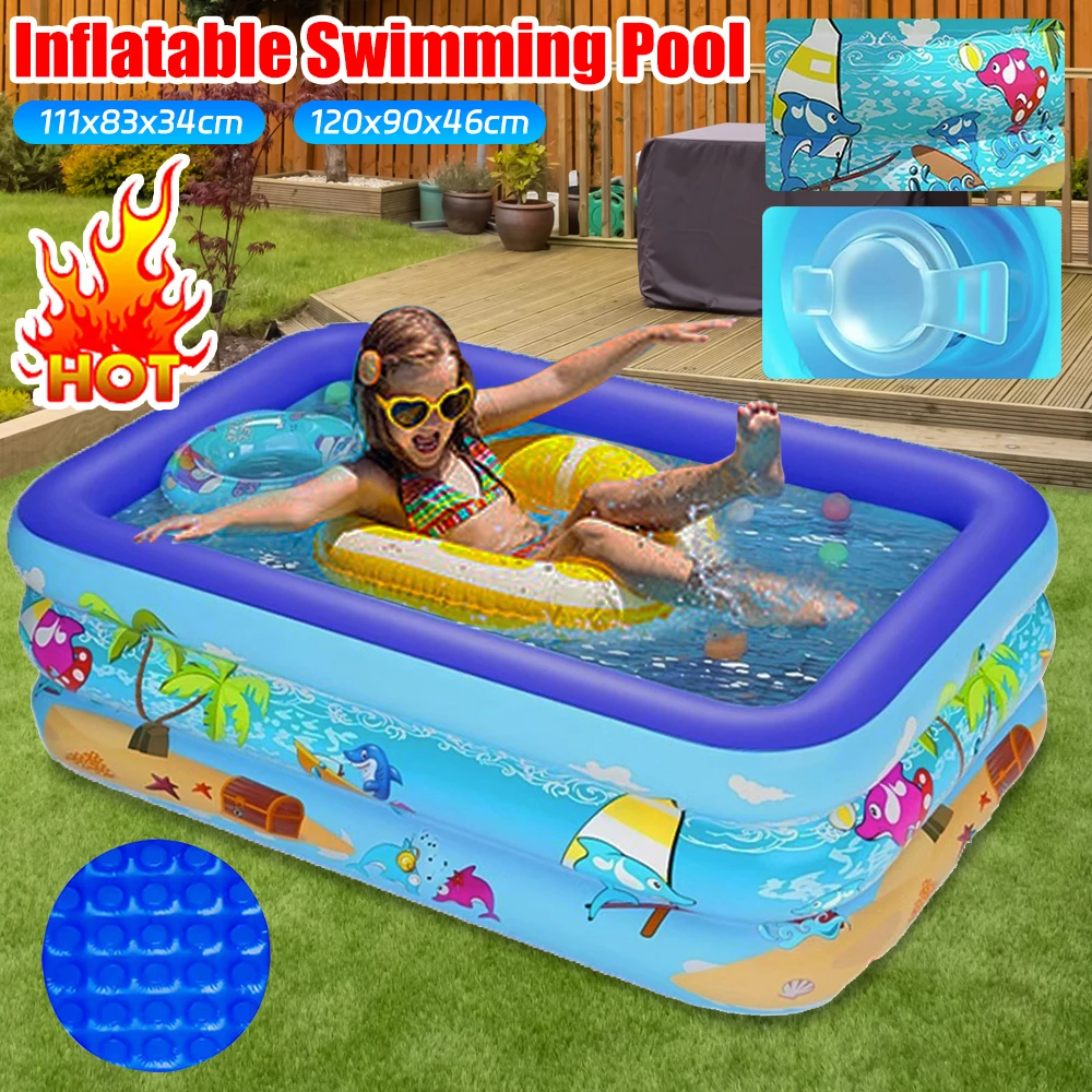 Inflatable Swimming Pool Large Family Pools 120cm Rectangle Framed Children Swimming Pool Summer Outdoor Kids Baby Bathtub Toys