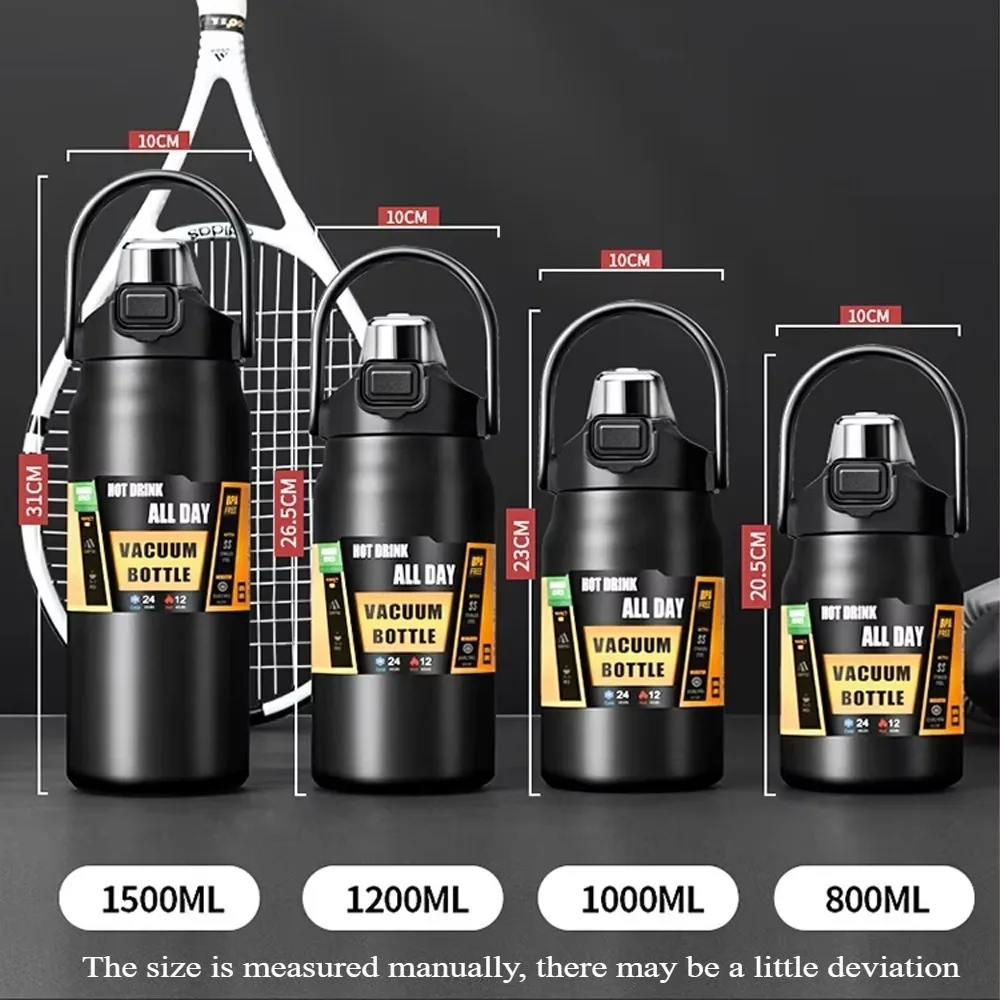 سعة كبيرة في الهواء الطلق الرياضة زجاجة ترمس زجاجة ماء محمولة مكنسة من الفولاذ المقاوم للصدأ العزل مع القش 800 مللي/1000 مللي/1500 مللي #5