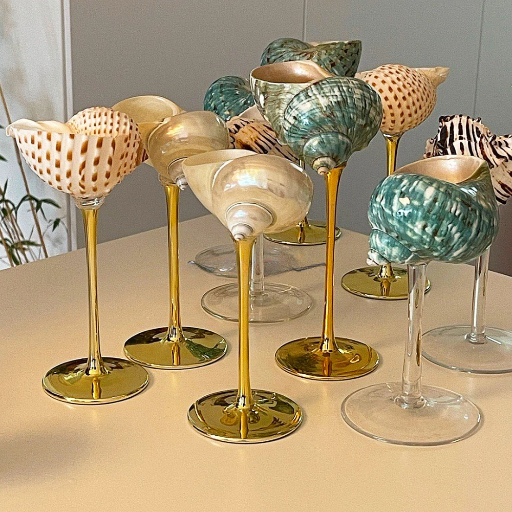 Handmade Natural Conch Shell Wine Glass with Creative Niche Design, Gift Decoration for Gift Giving Wine Glasses Coffee Mugs