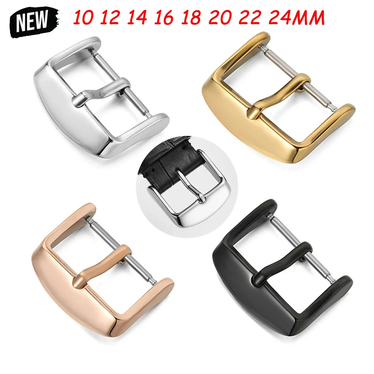 10/12/14/16/18/20/22/24mm Watchbands Buckle Stainless Steel Pin Clasp Watch Accessories Leather Band Strap Watch Buckle