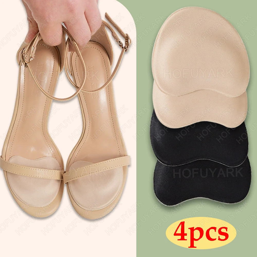 4pcs Sponge Forefoot Insert Pads for Man Slippers Woman High Heels Sandals Pain Relief Non-Slip Foot Pads for Shoes Too Big