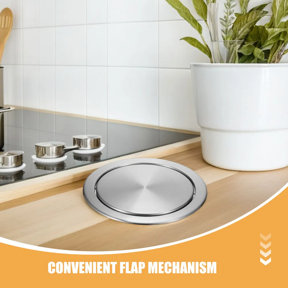 2Pcs Stainless Steel Recessed Trash Can Lid Swing Flap Countertop Garbage Cover for Kitchen Bathroom Recessed Waste Chute Lid