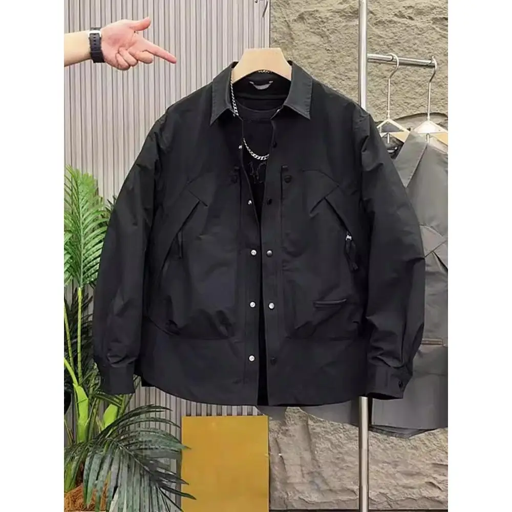 

Мужская осенняя модная куртка на молнии для активного отдыха, универсальная уличная куртка с большими карманами, парная модель, с длинными рукавами, из полиэстера